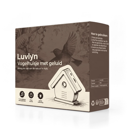 De cadeauverpakking van het vogelhuisje in Walnoot